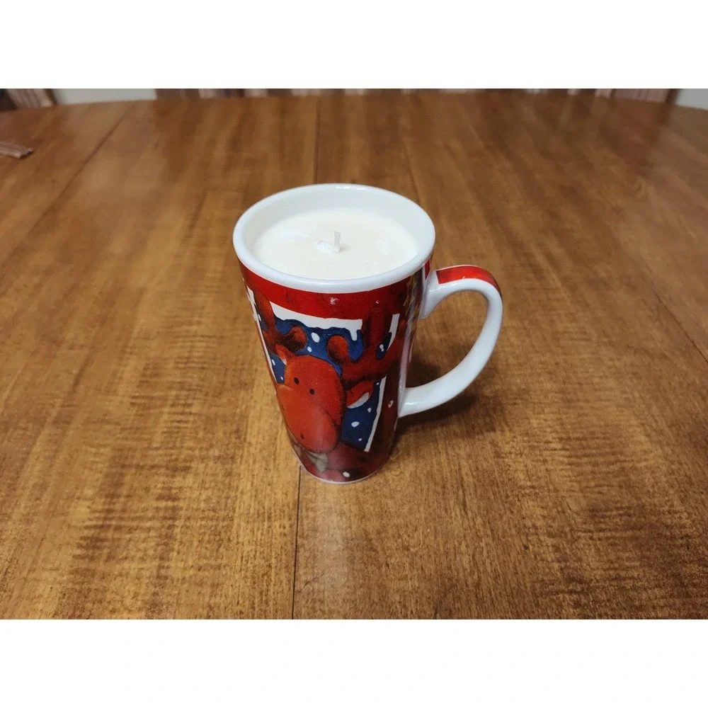 Candy Cane Scented Candle Handmade 16 oz Ceramic Reindeer Christmas Latte Mug